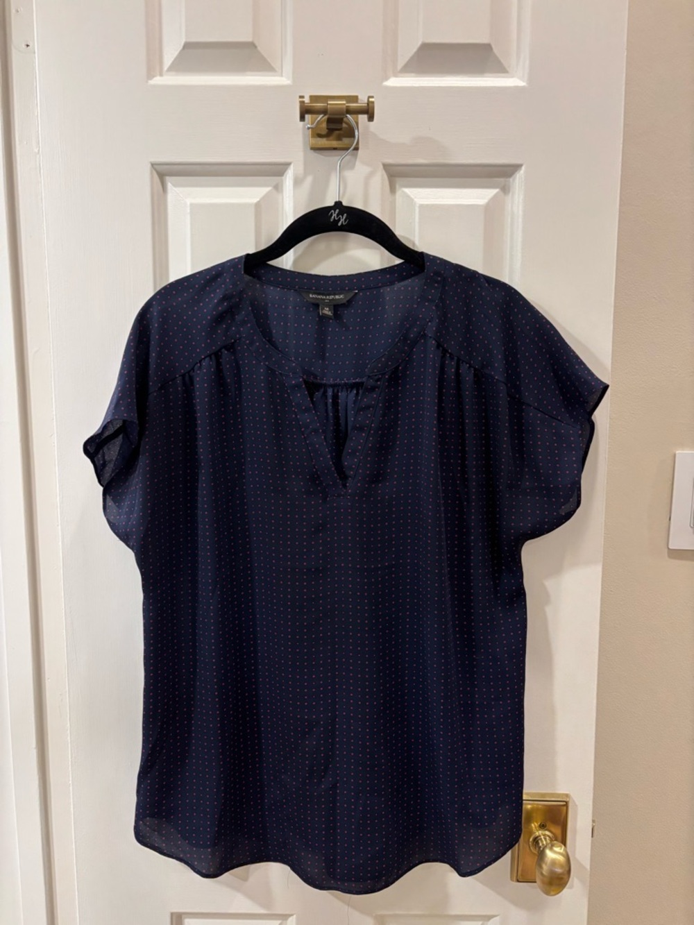 Banana Republic Navy Blouse with Tiny Dot Print